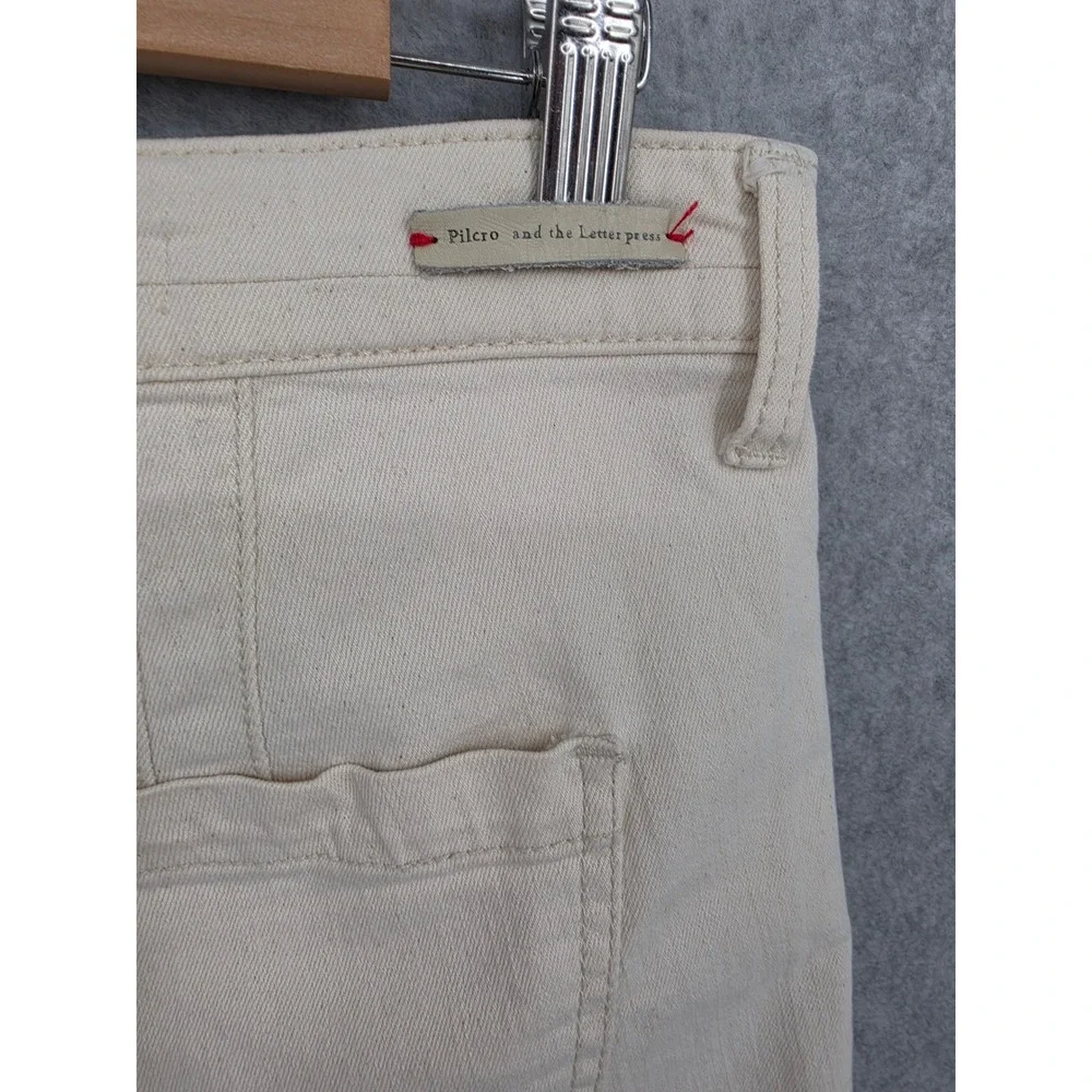 Anthropologie Pilcro Slim Boyfriend Denim Jean Shorts Cream Button Fly Sz 28 - Picture 13 of 16
